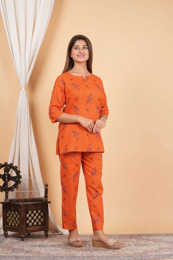 Ayush_Textiles_Women_Printed_Orange_Top_And_Pyjama_Set