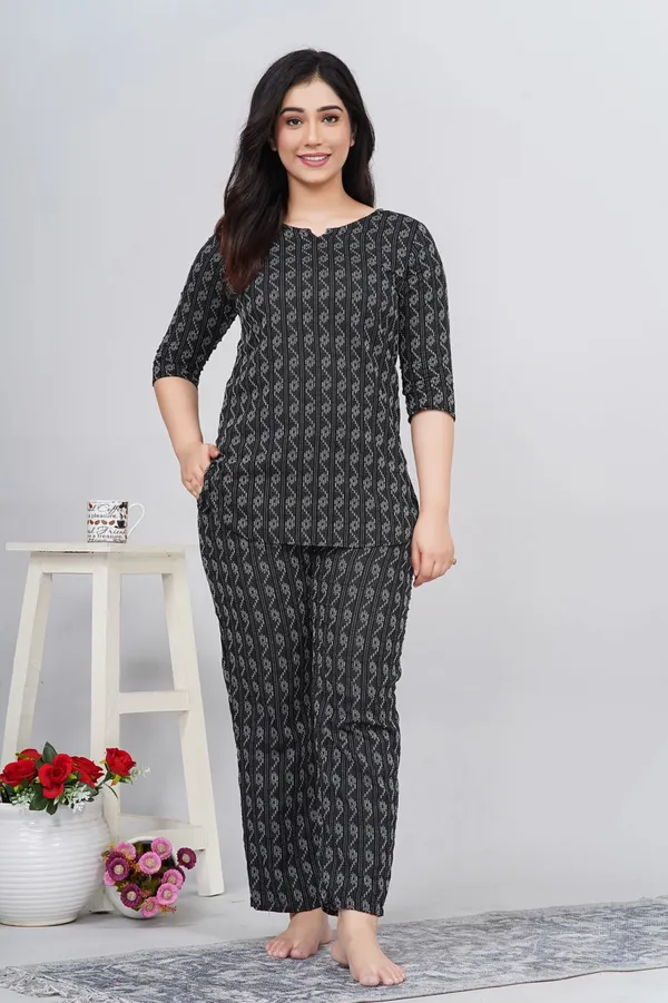 Ayush_Textiles_Women_Printed_Black_Top_And_Pyjama_Set