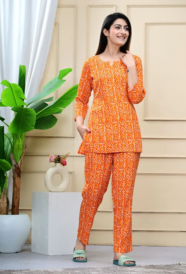 Ayush_Textiles_Women_Floral_Print_Orange_Top_And_Pyjama_Set