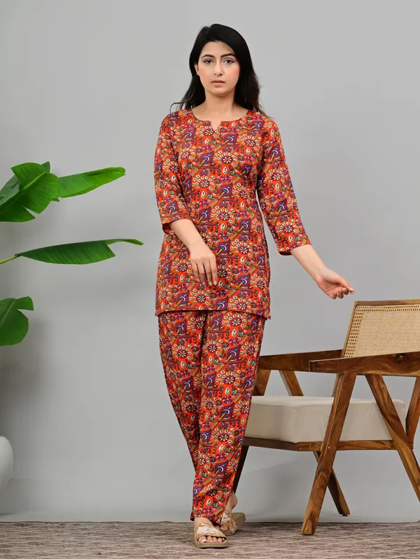 Ayush_Textiles_Women_Printed_Orange_Night_Suit_Set