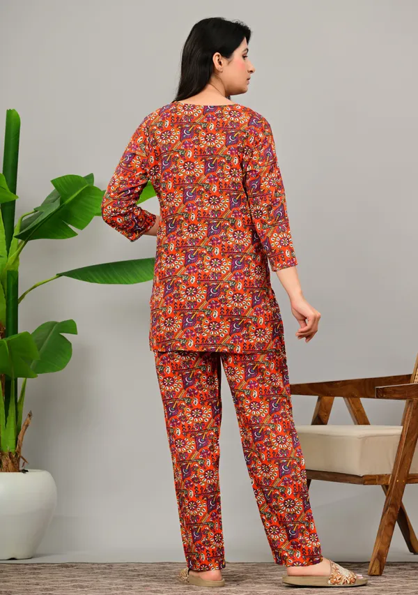 Ayush_Textiles_Women_Printed_Orange_Night_Suit_Set