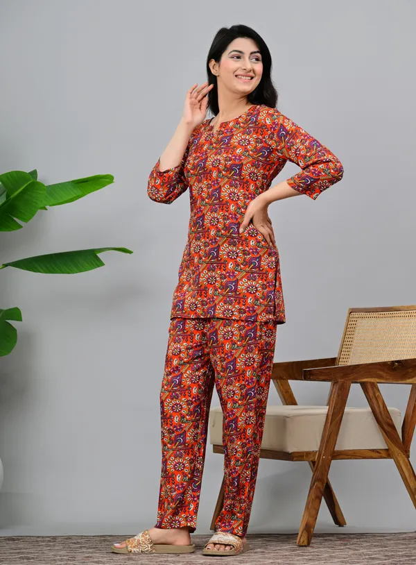 Ayush_Textiles_Women_Printed_Orange_Night_Suit_Set
