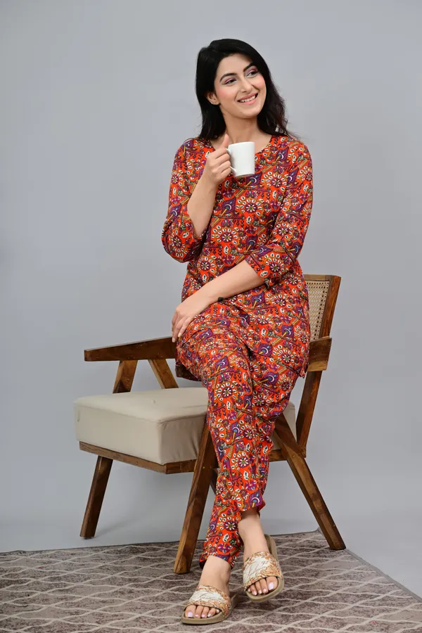 Ayush_Textiles_Women_Printed_Orange_Night_Suit_Set