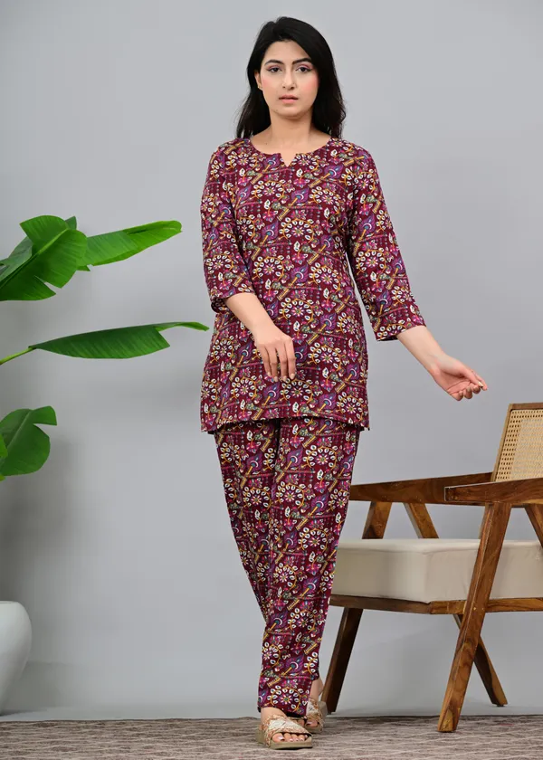 Ayush_Textiles_Women_Printed_Maroon_Night_Suit_Set