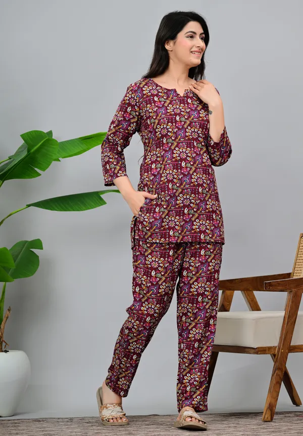 Ayush_Textiles_Women_Printed_Maroon_Night_Suit_Set