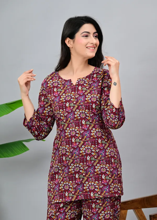 Ayush_Textiles_Women_Printed_Maroon_Night_Suit_Set