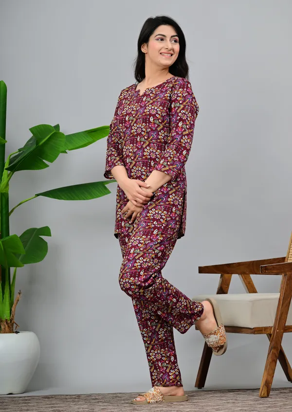 Ayush_Textiles_Women_Printed_Maroon_Night_Suit_Set