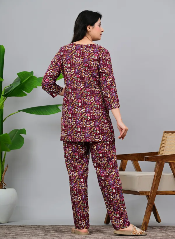 Ayush_Textiles_Women_Printed_Maroon_Night_Suit_Set