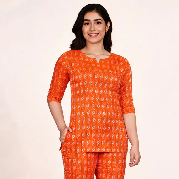 Ayush_Textiles_Women_Printed_Orange_Top_And_Pyjama_Set