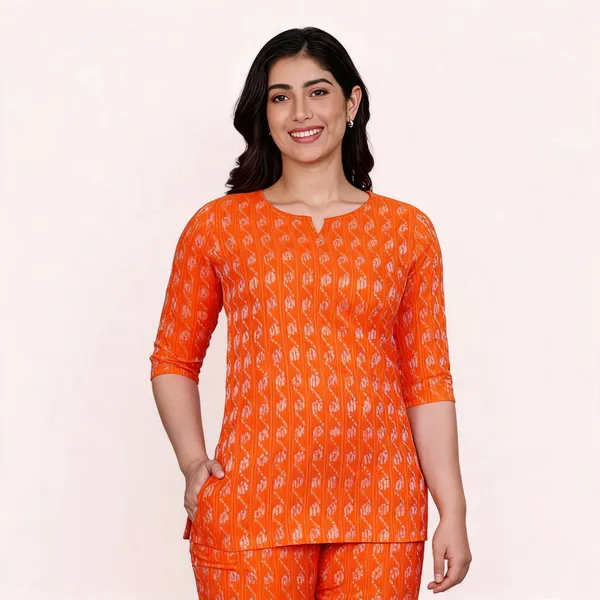 Ayush_Textiles_Women_Printed_Orange_Top_And_Pyjama_Set