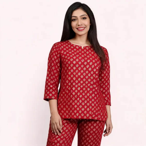 Ayush_Textiles_Women_Floral_Print_Red_Top_&_Pyjama_Set