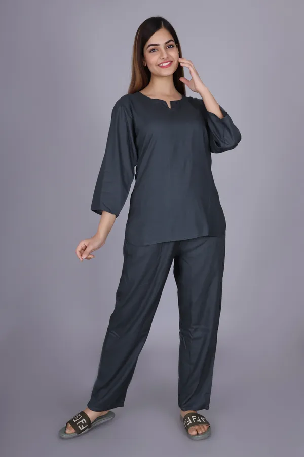 Ayush_Textiles_Women_Solid_Grey_Top_&_Pyjama_Set