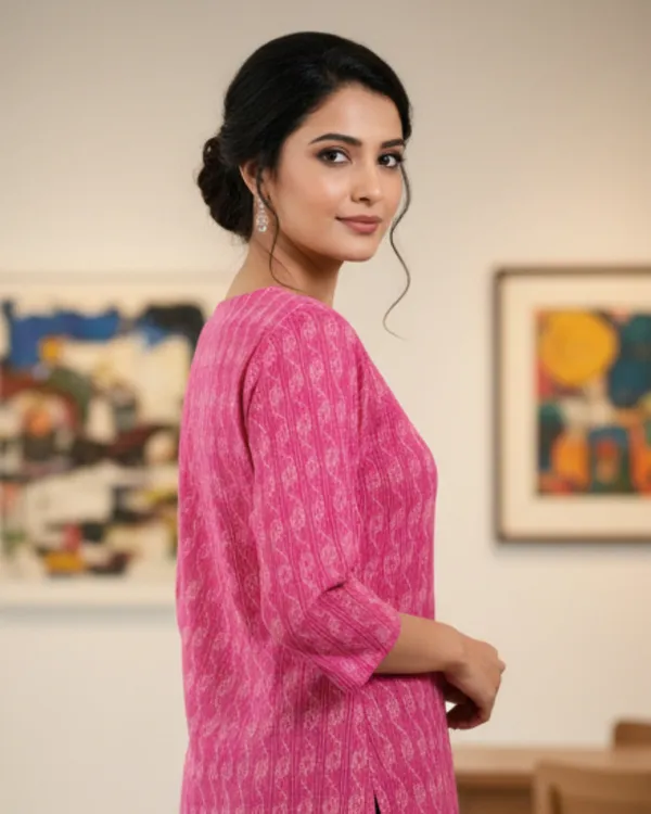 Gl_New_Stylish_Pink_V_Neck_Top_Cotton_Kurti