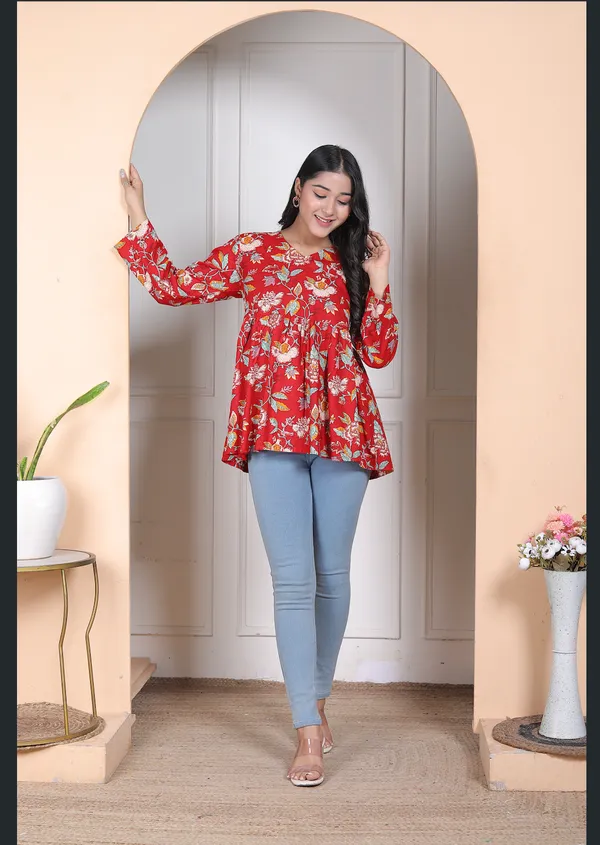 Beautiful_Trendy_V_Neck_Red_Top_Cotton_Kurti