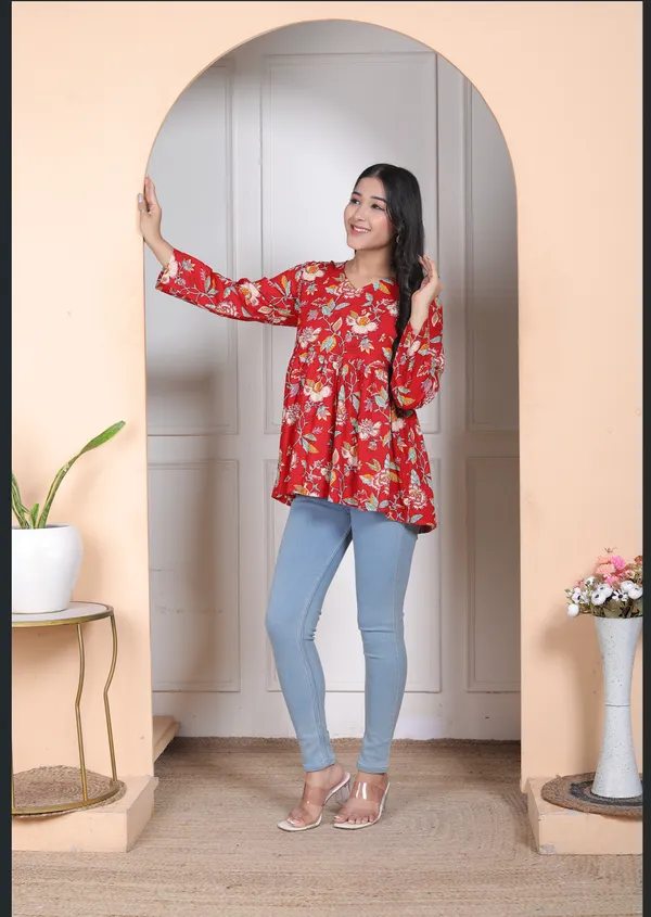 Beautiful_Trendy_V_Neck_Red_Top_Cotton_Kurti