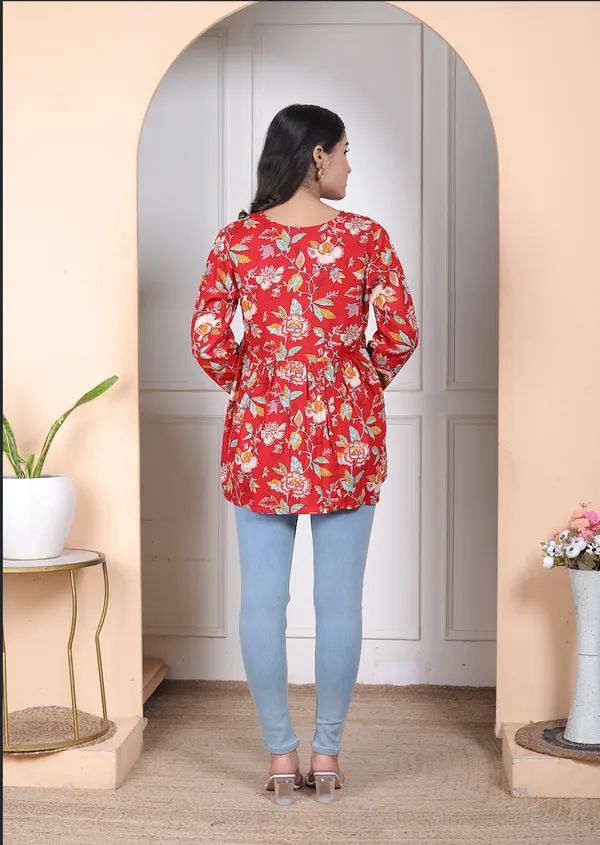 Beautiful_Trendy_V_Neck_Red_Top_Cotton_Kurti