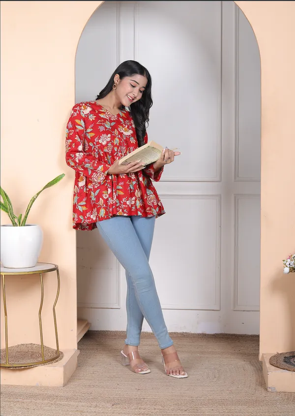 Beautiful_Trendy_V_Neck_Red_Top_Cotton_Kurti