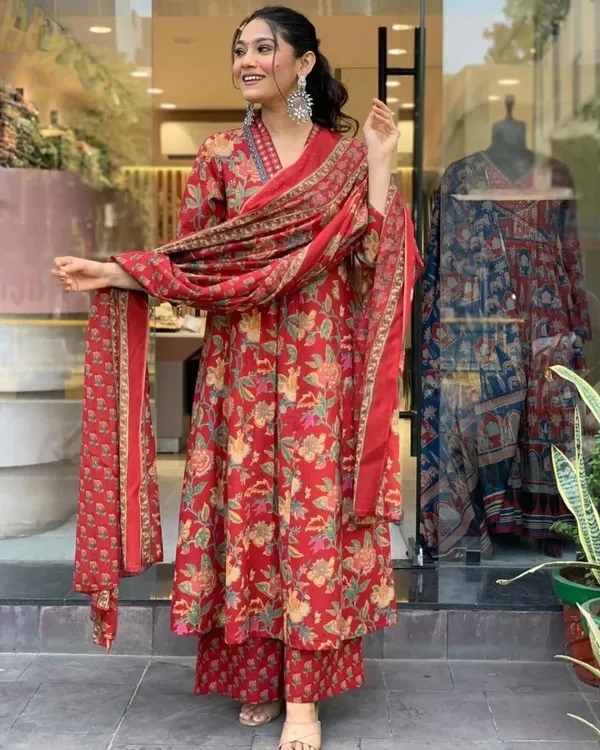Sunshine_And_Blossoms_Ethnic_Redefined_Anarkali_Printed_Kurta_Palazzo_Dupatta_Set_Cotton_Kurti