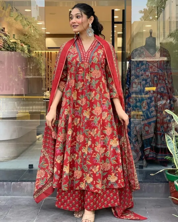 Sunshine_And_Blossoms_Ethnic_Redefined_Anarkali_Printed_Kurta_Palazzo_Dupatta_Set_Cotton_Kurti
