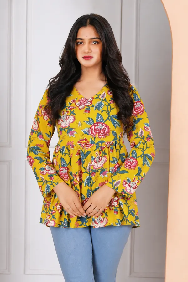 Yellow_Anarkali_Kurti_Cotton_Kurti