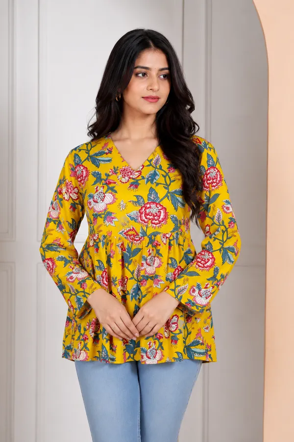 Yellow_Anarkali_Kurti_Cotton_Kurti