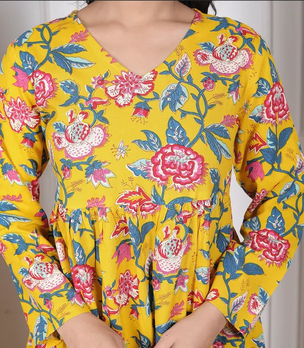 Yellow_Flower_Long_Sleeve_Top_Cotton_Kurti