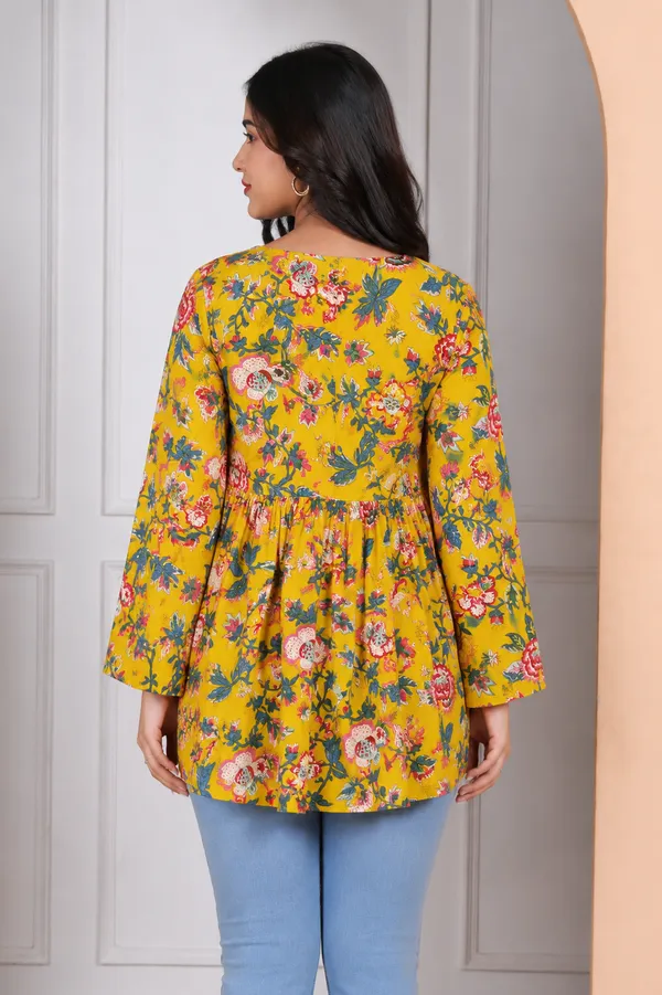 Yellow_Flower_Long_Sleeve_Top_Cotton_Kurti