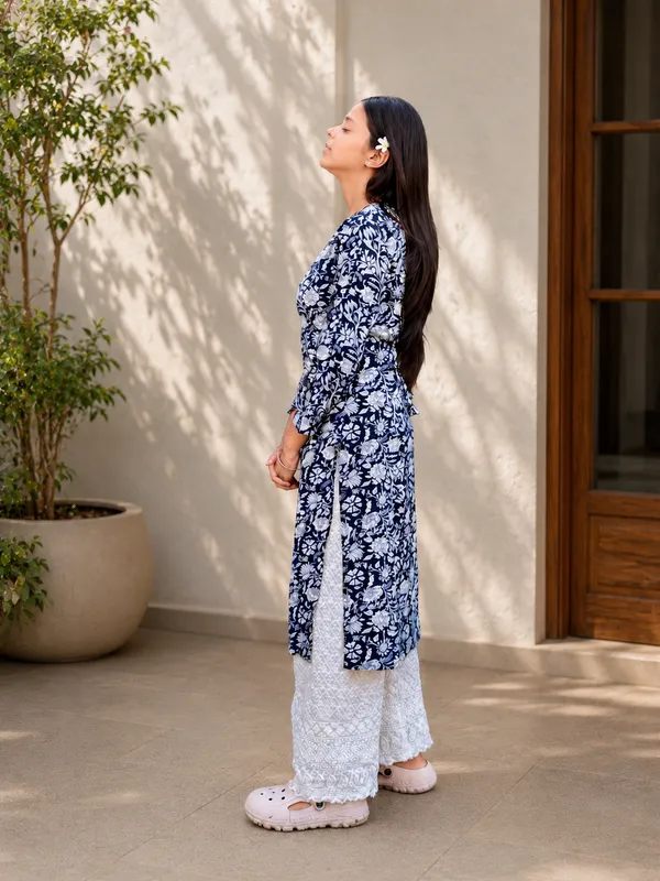 Bibhatsu_Women's_Floral_Printed_A_Line_Kurti_Square_Neck_3_4_Sleeve_Casual_Ethnic_Wear_Cotton_Kurti