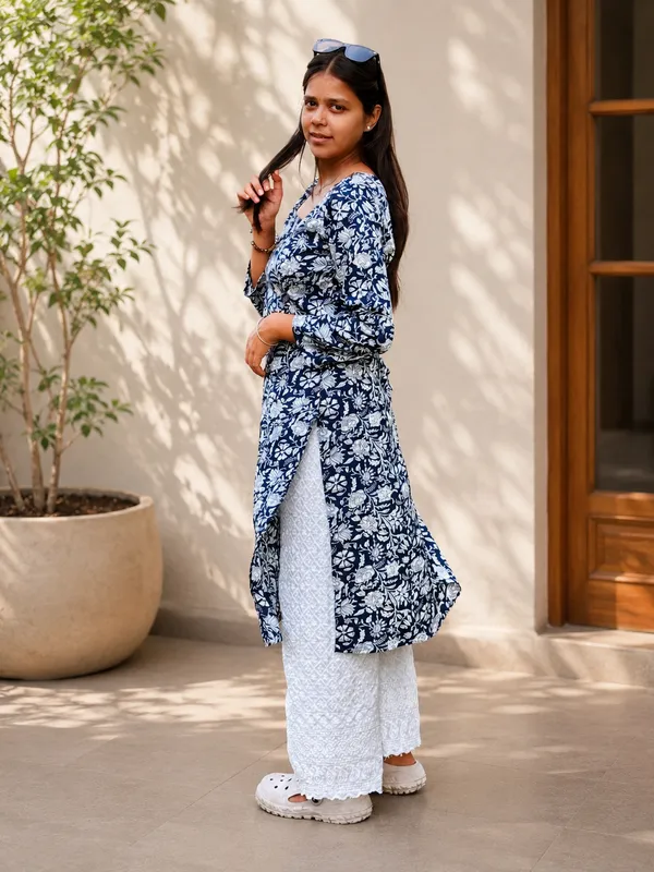 Bibhatsu_Women's_Floral_Printed_A_Line_Kurti_Square_Neck_3_4_Sleeve_Casual_Ethnic_Wear_Cotton_Kurti