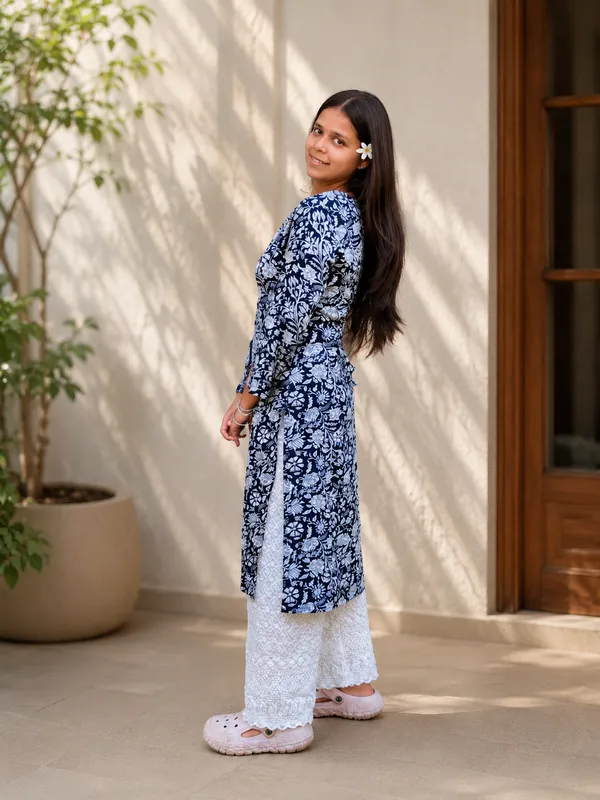 Bibhatsu_Women's_Floral_Printed_A_Line_Kurti_Square_Neck_3_4_Sleeve_Casual_Ethnic_Wear_Cotton_Kurti
