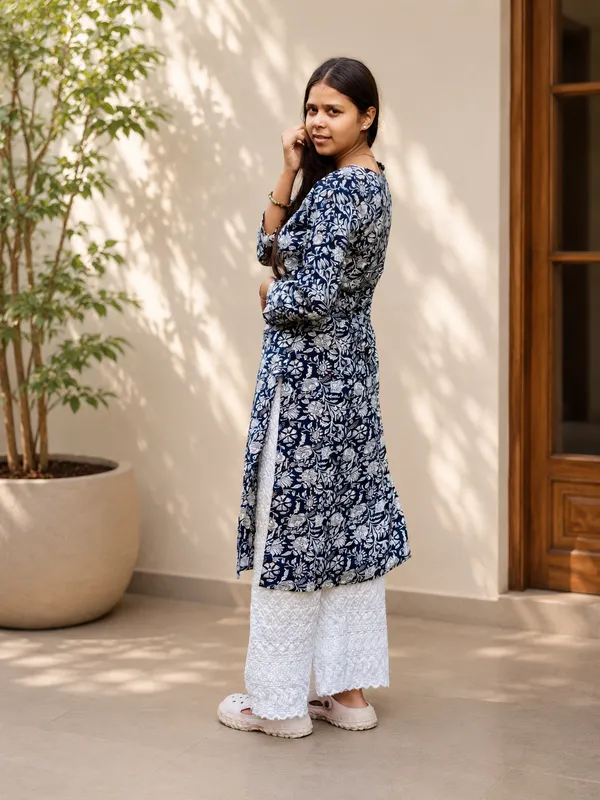 Bibhatsu_Women's_Floral_Printed_A_Line_Kurti_Square_Neck_3_4_Sleeve_Casual_Ethnic_Wear_Cotton_Kurti