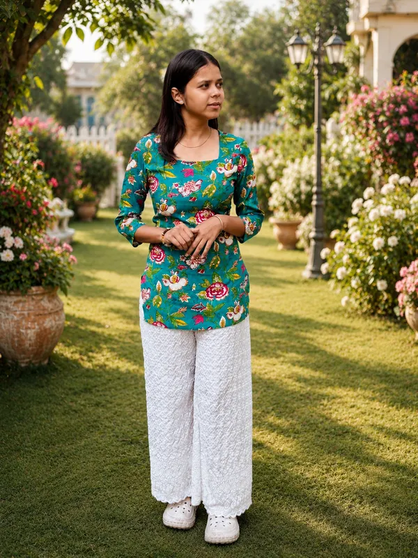 Bibhatsu_Women's_Green_Floral_Printed_Casual_Cotton_Kurti_Top