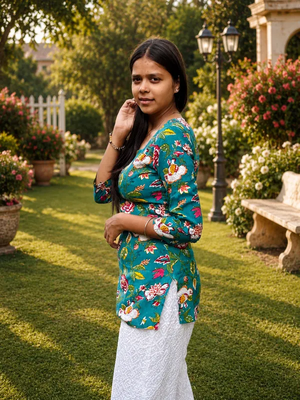 Bibhatsu_Women's_Green_Floral_Printed_Casual_Cotton_Kurti_Top