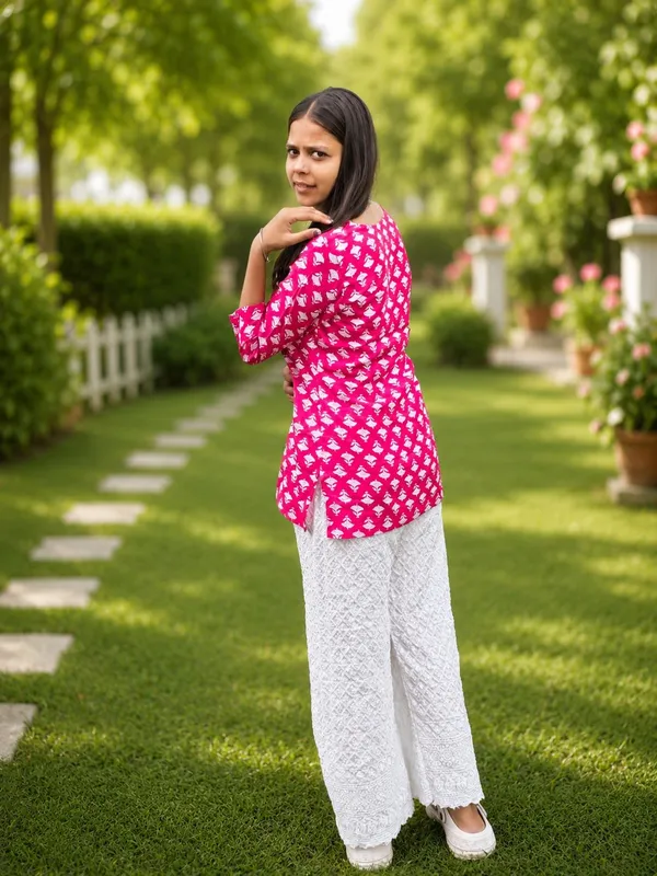 Bibhatsu_Women's_Pink_Printed_Cotton_Short_Kurti_3_4_Sleeve_Casual_Daily_Wear