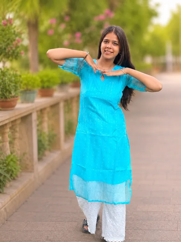 Bibhatsu_Women's_Sky_Blue_Organza_Straight_Kurti_Sheer_Sleeves_Elegant_Ethnic_Wear