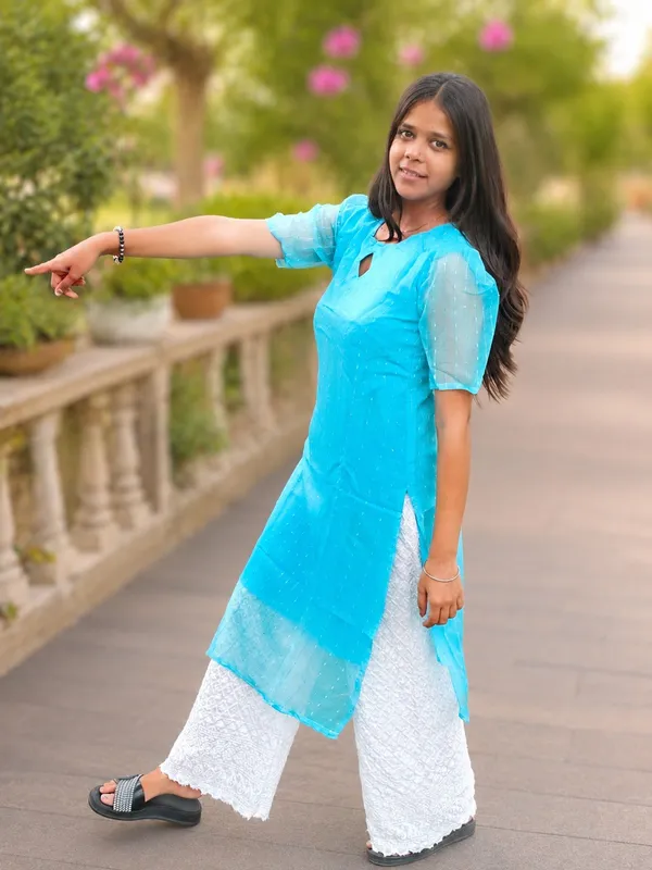 Bibhatsu_Women's_Sky_Blue_Organza_Straight_Kurti_Sheer_Sleeves_Elegant_Ethnic_Wear