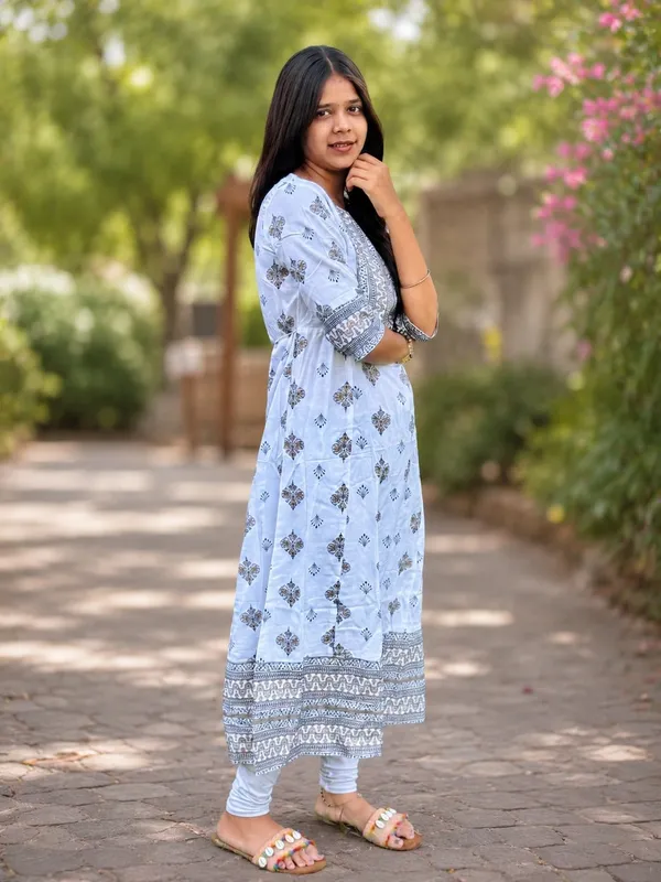 Bibhatsu_Women's_Sky_Blue_Printed_Cotton_Straight_Kurti_3_4_Sleeve_Casual_Office_Wear