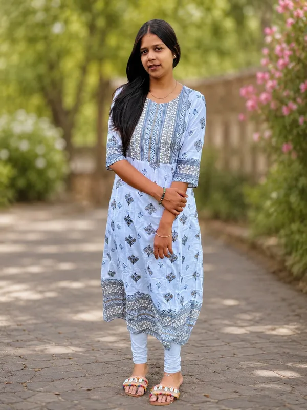Bibhatsu_Women's_Sky_Blue_Printed_Cotton_Straight_Kurti_3_4_Sleeve_Casual_Office_Wear