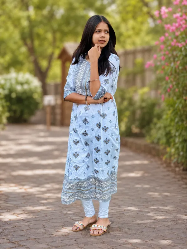 Bibhatsu_Women's_Sky_Blue_Printed_Cotton_Straight_Kurti_3_4_Sleeve_Casual_Office_Wear
