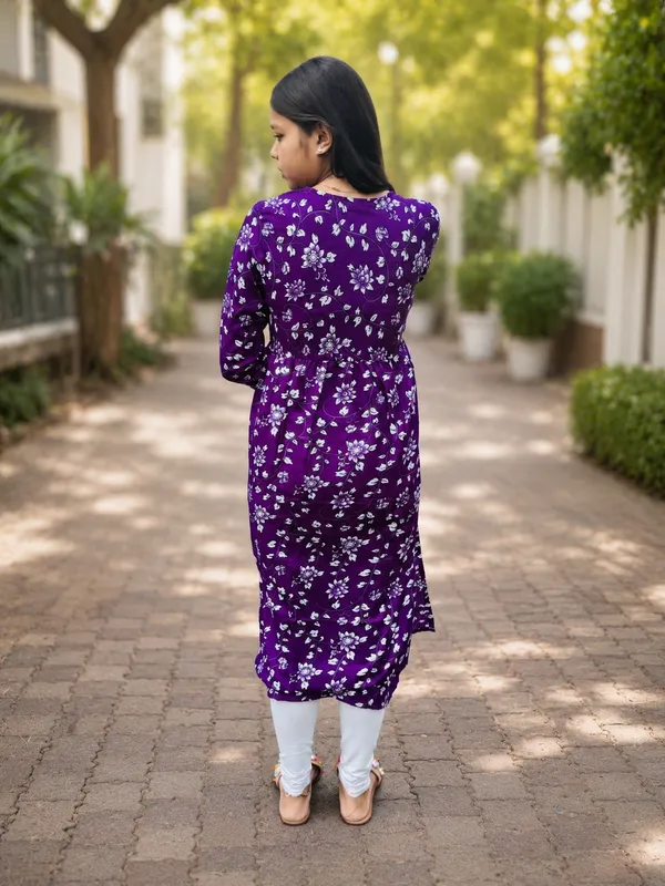 Bibhatsu_Women's_Purple_Floral_Printed_Cotton_Straight_Kurti_V_Neck_3_4_Sleeve_Casual_Office_Wear