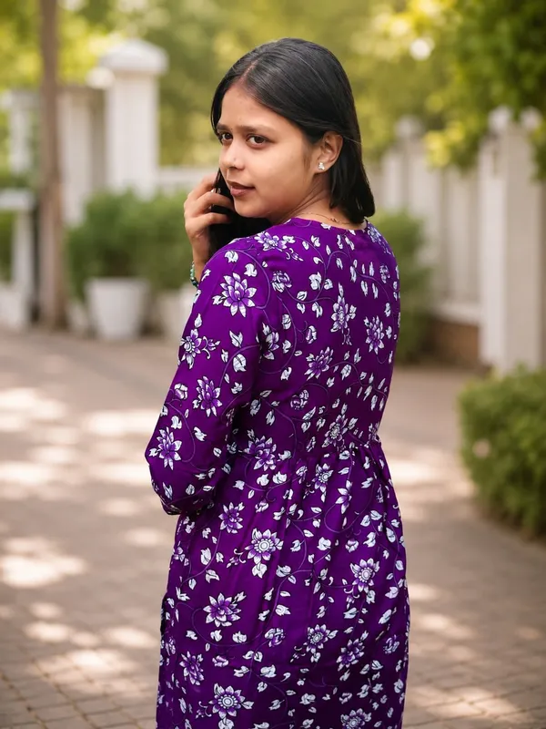 Bibhatsu_Women's_Purple_Floral_Printed_Cotton_Straight_Kurti_V_Neck_3_4_Sleeve_Casual_Office_Wear