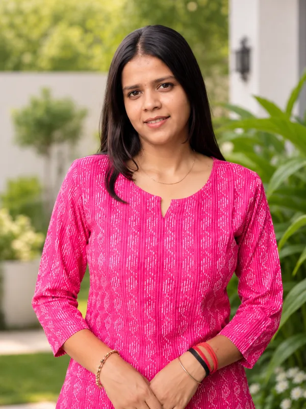 Bibhatsu_Women's_Pink_Printed_Cotton_Short_Kurti_3/4_Sleeve_Casual_Daily_Wear