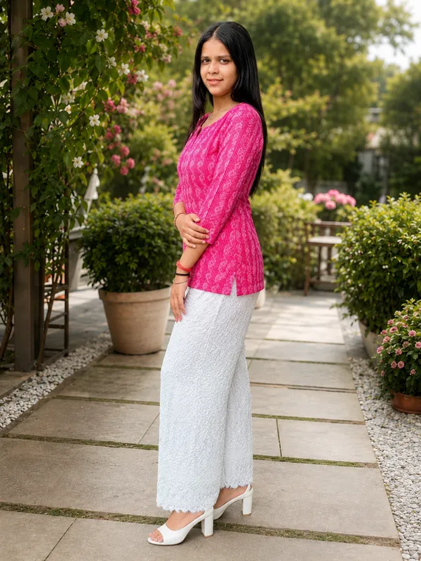 Bibhatsu_Women's_Pink_Printed_Cotton_Short_Kurti_3/4_Sleeve_Casual_Daily_Wear