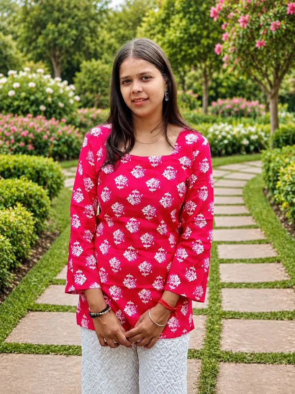 Bibhatsu_Women's_Pink_Printed_Straight_Kurti_3/4_Sleeve