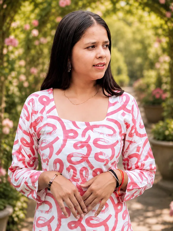 Bibhatsu_Women's_Pink_Printed_Straight_Kurti_3/4_Sleeve