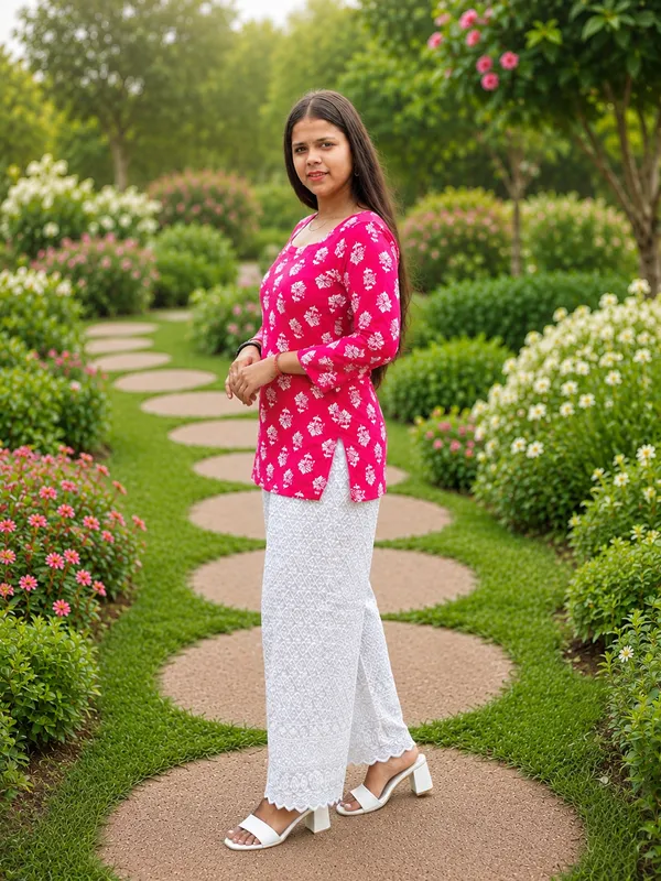 Bibhatsu_Women's_Pink_Printed_Straight_Kurti_3/4_Sleeve
