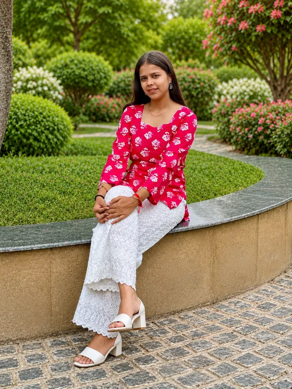 Bibhatsu_Women's_Pink_Printed_Straight_Kurti_3/4_Sleeve