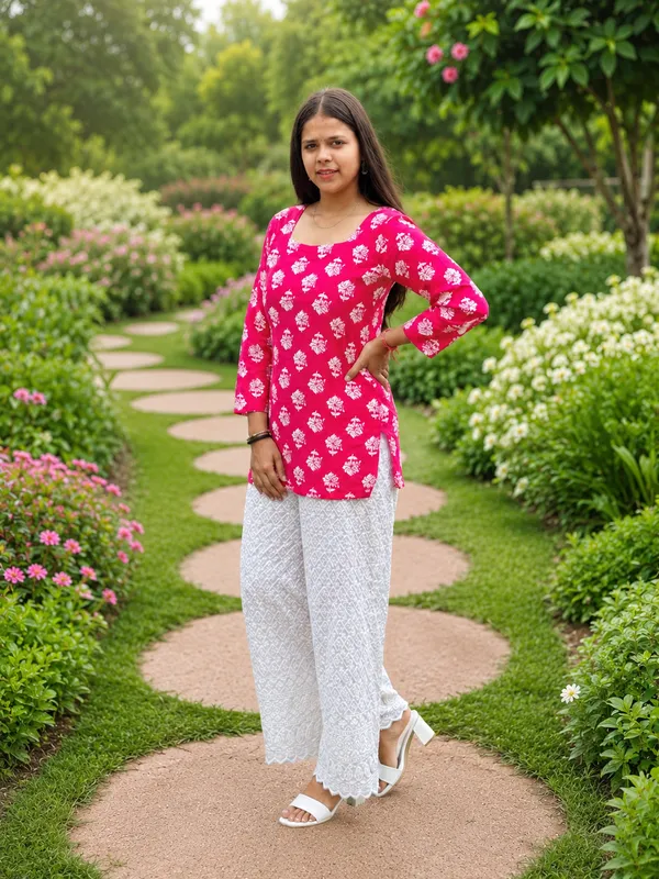Bibhatsu_Women's_Pink_Printed_Straight_Kurti_3/4_Sleeve