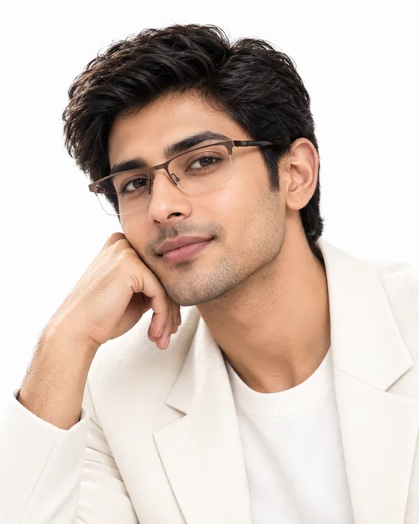 Brown_Metal_Half_Rim_Rectangular_Eyeglasses_For_Men/Women