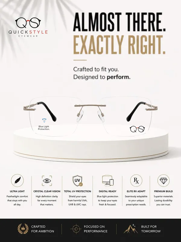 Gold_Metal_Rimless_Rectangular_Eyeglasses_For_Men/Women